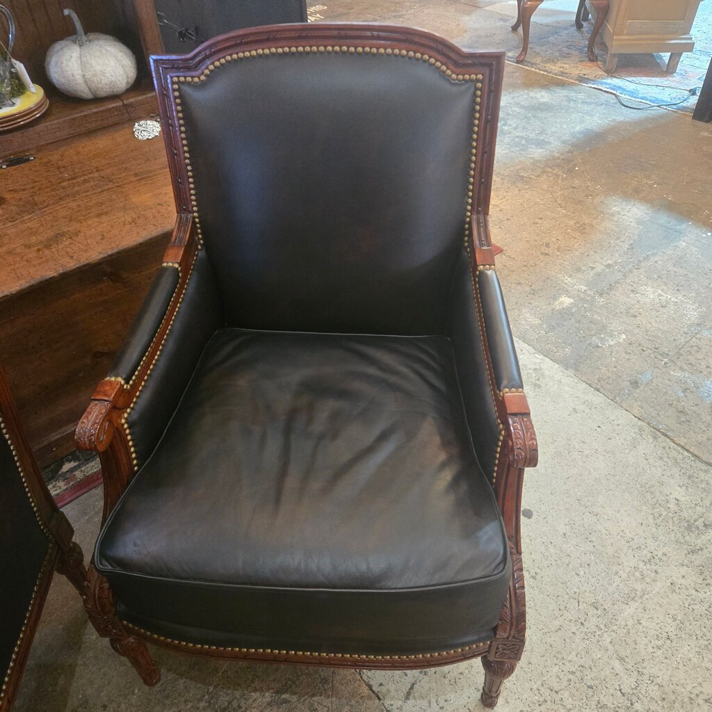Pair of Elegant Pennsylvania House Black Leather Armchairs