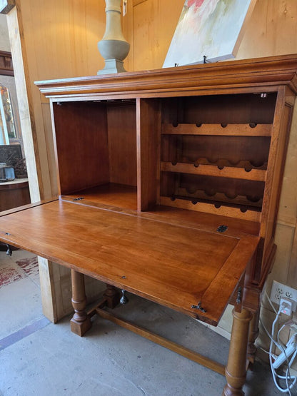 Vintage Wooden Wine Bar with Drop-Down Front