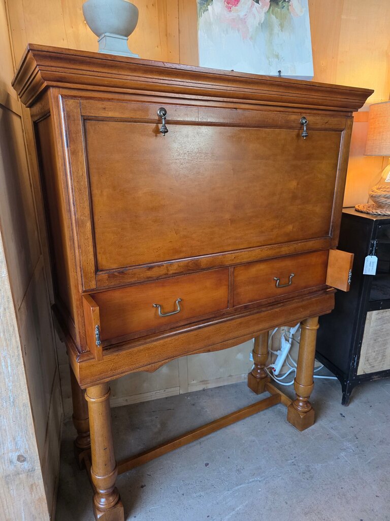 Vintage Wooden Wine Bar with Drop-Down Front