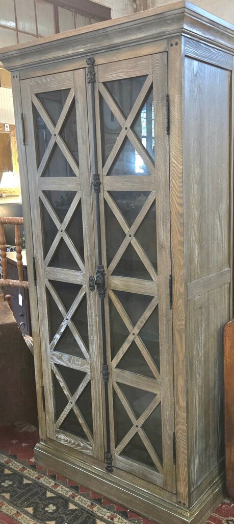 Rustic Wooden Display Cabinet with Glass Doors