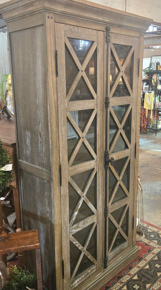 Rustic Wooden Display Cabinet with Glass Doors