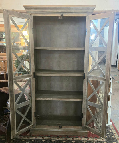 Rustic Wooden Display Cabinet with Glass Doors
