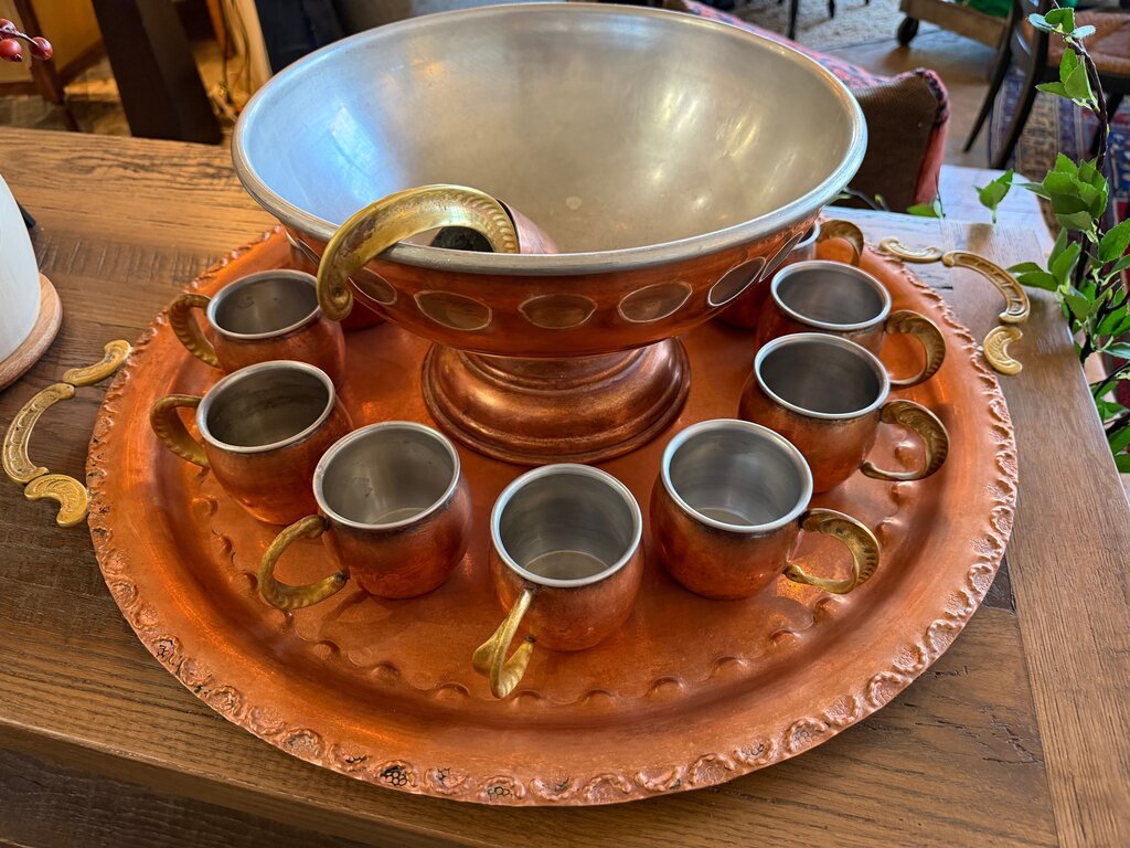 Copper Punch Bowl Set with Cups