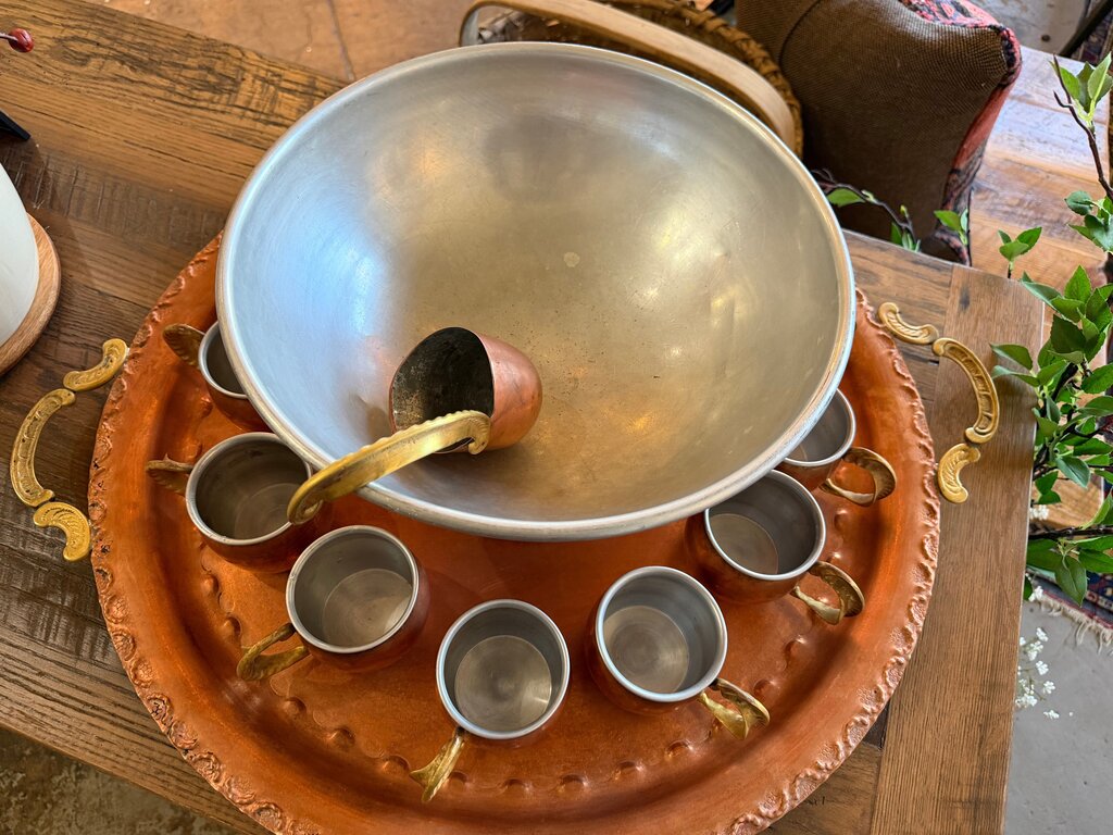 Copper Punch Bowl Set with Cups
