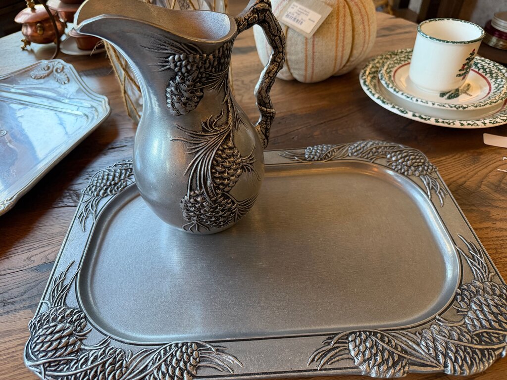 Pineapple Patterned Metal Pitcher and Tray Set