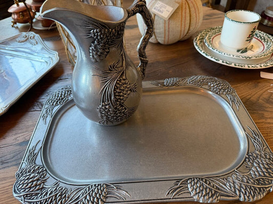 Pineapple Patterned Metal Pitcher and Tray Set