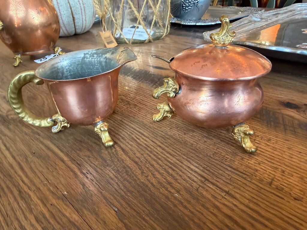 Vintage Copper Creamer and Sugar Bowl Set