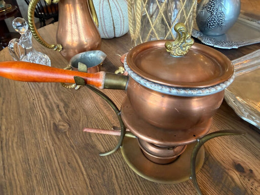 Vintage Copper Fondue Pot with Brass Stand