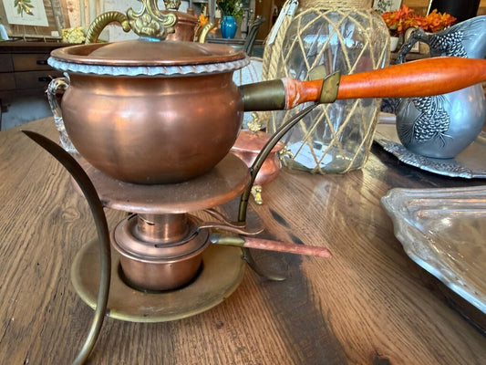 Vintage Copper Fondue Pot with Brass Stand