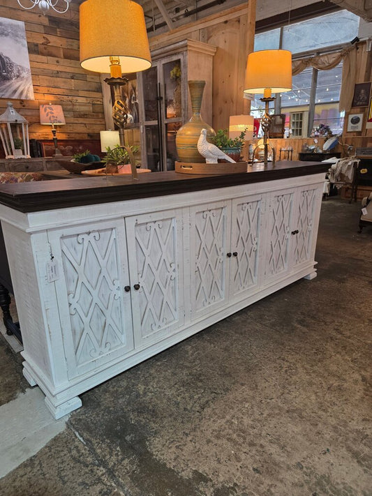 Vintage White Wooden Sideboard with Decorative Doors