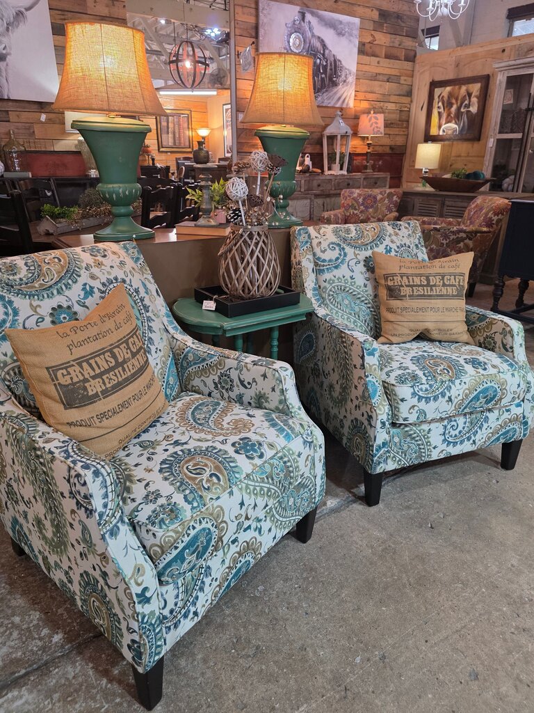 Vintage Floral Print Accent Chairs